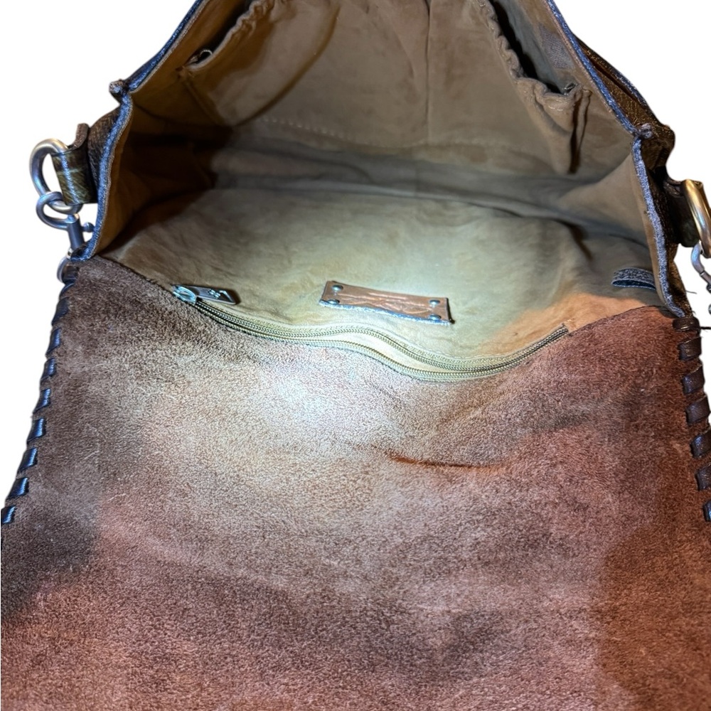 Turquoise and Brown Tooled Leather Crossbody Bag - Picture 6 of 10